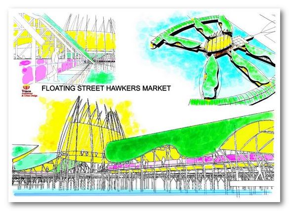 The floating market draws on traditional ideas from throughout the Malay world / Antonio Ismael Risianto / TRIACO & Associates